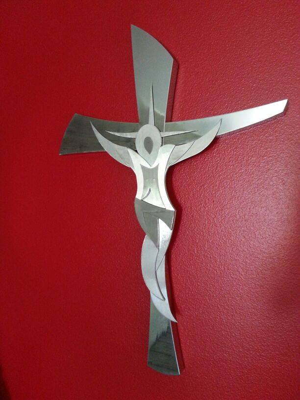 Polished stainless steel decorative cross wall sculpture